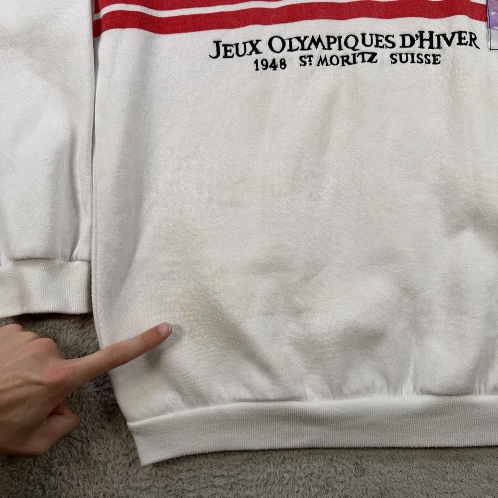 Vintage Adidas Olympics Sweatshirt Mens 2XL White Moscow 1980 Fleece Pullover